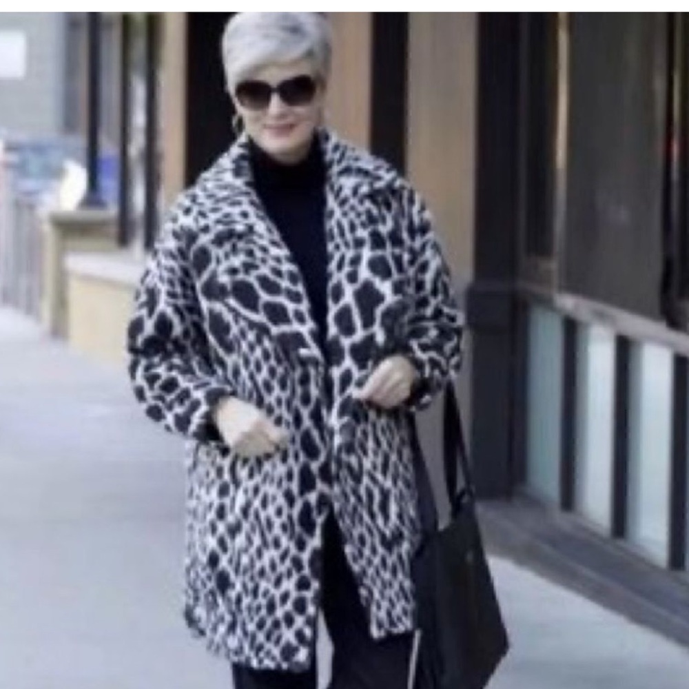 Banana Republic Black and White Animal Print Teddy Jacket
